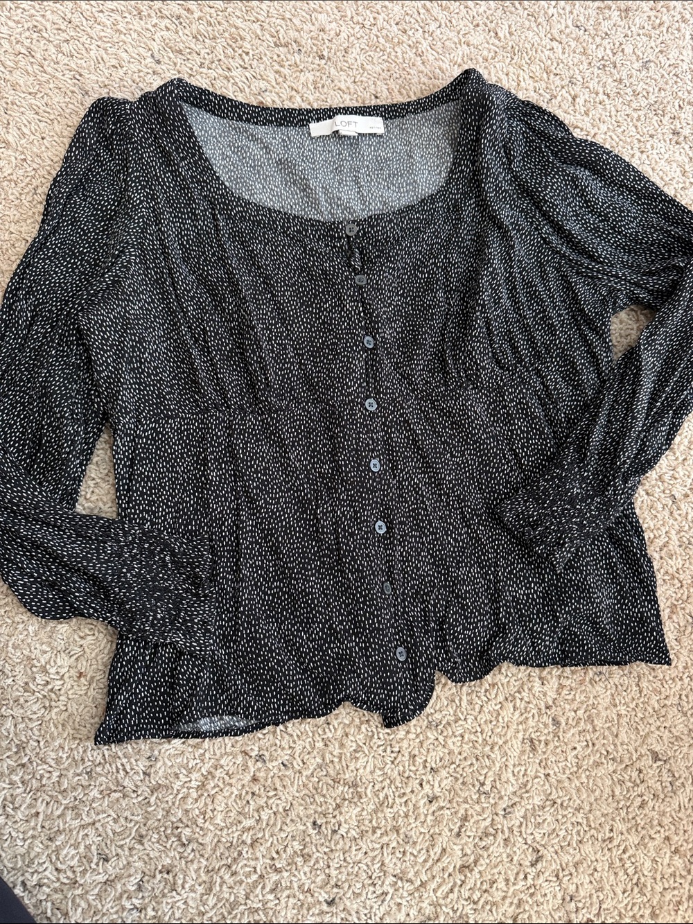 LOFT Black and White Speckled Button-Down Blouse